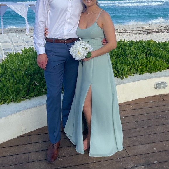 AZAZIE MOIRA: Agave A-Line Scoop Chiffon Dress - Picture 4 of 4